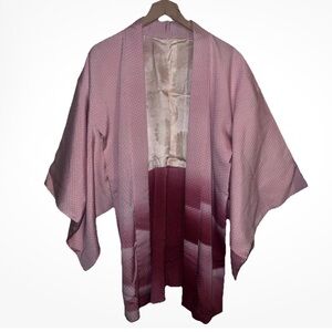 Japanese Vintage Haori Pink Ombré Reversible Satin Kimono Jacket Robe S M L
